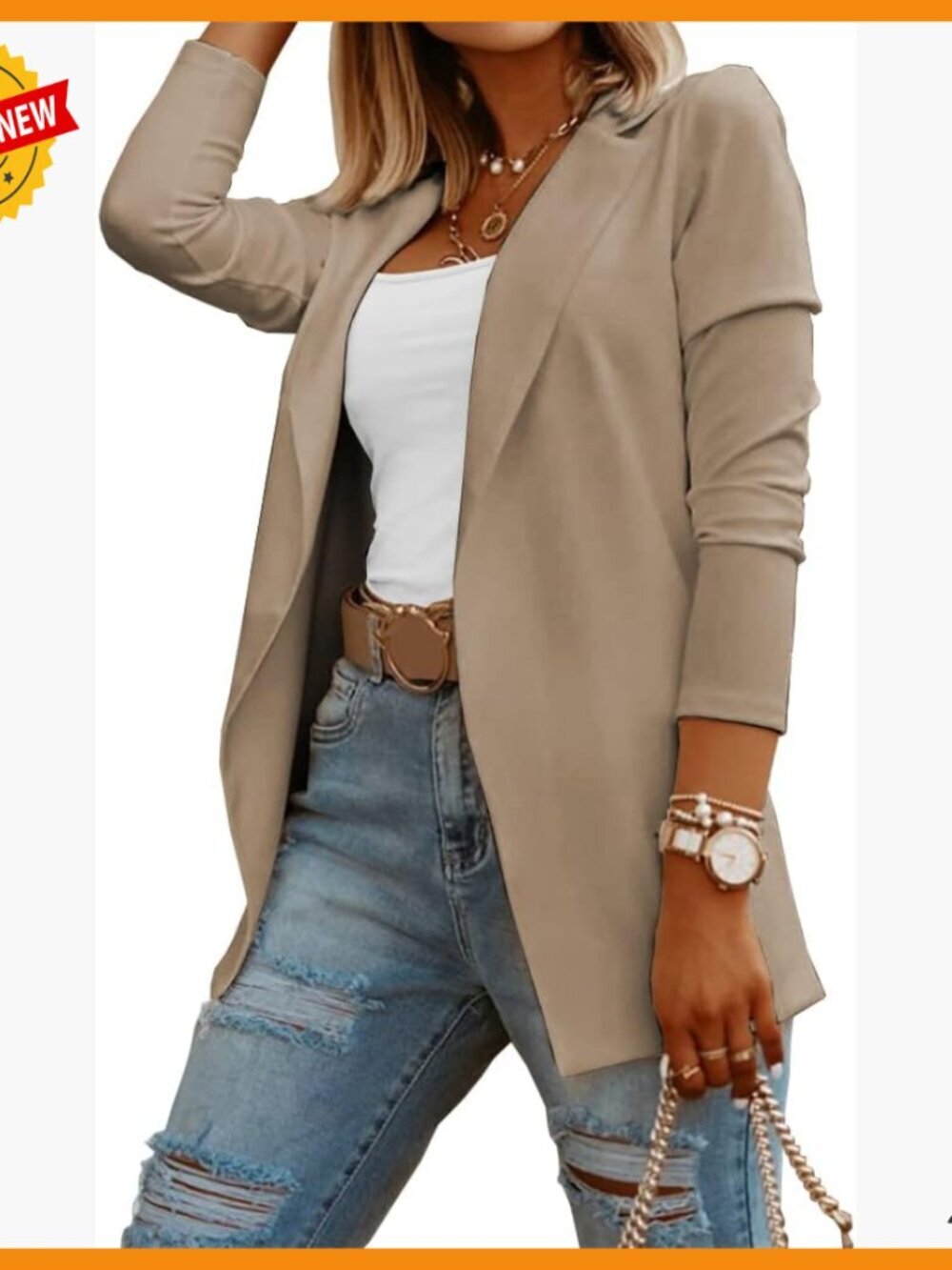 Long Sleeve Knit Blazer Open Front Stretchy Work Office Casual Blazer